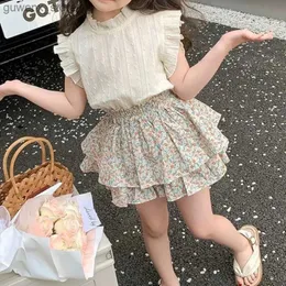 Kleidung Sets Girls Summer Set 2024 New Childrens Summer Dress Girls Fashion Childrens Top+zweiteilige Set Y240415