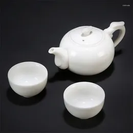 TEAWARE SETS 1 PCS Keramiska tekanna Vatles 2 koppar Set Mutton White Jade Porcelain Chinese Tea Drinkware -redskap