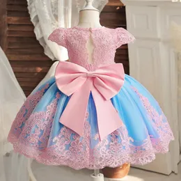 Vintage Girl Birthday Prinzessin Kleid Baby Stickerei Florale Bogen Tutu Kleid Blume Mädchen Hochzeitskleid Kind formelle Anklagekleid 240412