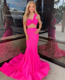 Sexig lång Hot Pink Satin Sweetheart Prom Dresses Mermaid One Shoulder Vestidos de Noche Pleated Sweep Train Evening Dresses for Women