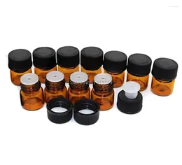 Butelki do przechowywania 500pcs/działka 1 ml butelka olejku eterycznego Amber Glass z reduterem i czapką FIRE 1/4 DRAM przez hurtową hurt DHL