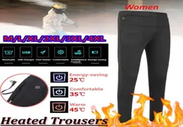 Женщины, нагревающие брюки Зимние на открытом воздухе, пешком, брюки с высокой талией, брюки с утолщенными USB -зарядками.