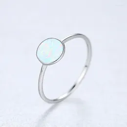 Cluster Rings 925 Steriling Silver Round Opal Stone For Women Vintage Simple Ring Anniversary Wedding Gift Trendy Jewelry