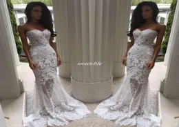 낭만적 인 Boho White Mermaid Wedding Dresses 신부 드레스 Full Lace Applique Backless Illusion 섹시 신부 가운 2020849909