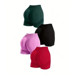 Yoga Basic 4pcs Marled Knit Scrunch Butt de banda larga Cintura shorts esportivos sem costura 240408