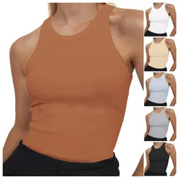 Camisoles Tanks Wardrobe Womens Top Women 's Sleeveless 전체 길이면 리브 베팅 레이서 백 승무원 High Neck Camisole Shelf Bra