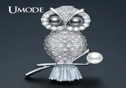 Umode Luxury CZ Crystal New Owl Purple Pearl Brooches for Women Silver Color Brooch and Pins Jewelry Suit Clotes Clips Aux0014B3595396