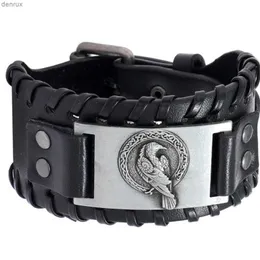 Andere Armbänder Trendy Wide Edition Leder gewebtes Nordic Crow Viking Rune Armband Charm Man Armband Neue Mode Hip Hop Punk Schmuck AccessorIl240415