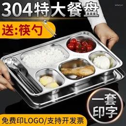 Plates Extra-Large 304 Stainless Steel Plate With Cover Adult Household Student Canteen Commercial Fast