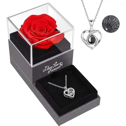 Decorative Flowers 1set Hollow Zircon Love Necklace Female MOTHER'S Day Eternal Flower Artificial Gift Box Jewelry