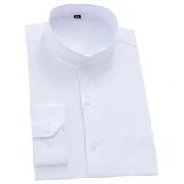 Mandarin Bussiness 공식 셔츠 남성용 Chinease stand collar 단단한 평범한 흰색 드레스 셔츠 규칙적인 긴 소매 남성 탑 240407