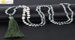 CSJA Irregular Pearl Beaded Necklace Mature Women Glass Crystal Beads Knot Rope Chain Necklaces Long Tassel Party Dress Jewelry S02440353