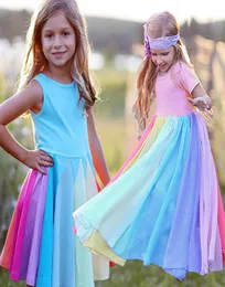 2021 Spring Girls Dress Dress Brand NOVO CRIANÇA CRIANÇAS PASTEL DRESTRO RAINBOW CLOGON CLOGONLENGLE Length Princess Dress for Girls Casual Clothing6541713