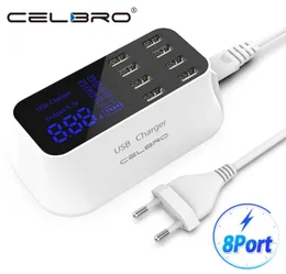 8 Port Wall USB Hub Charger Adapter 8a Multipel för mobiltelefon LED Desktop Charging Station Base EU US UK Plug8286048