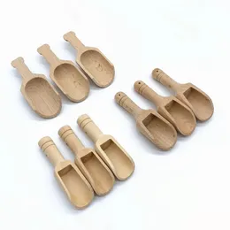 3PCS mini drewniane miarka do kąpieli łyżka solna cukierka mąka łyżka łyżki przybory kuchenne - 2,3 x 7,6 cm 2,5x8,1 cm 3x7,8 cm