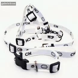 Designer Dog Harnesses+Leashes+Collar Set Black and White Classic Letter Logo Dog Collar Adjustable Dogs Neck Strap Lead Leash Cute Pet Harnesses dog Traction Rope