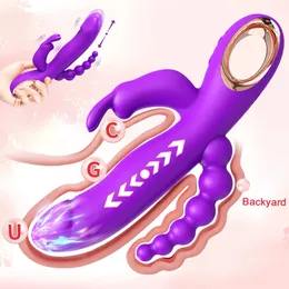 3 в 1 G-Spot Rabbit Vibrator для женщин фаллоимитатор влагалища Стимулятор клитора Анальный двойной проникновение Женские сексуальные игрушки для взрослых 240410