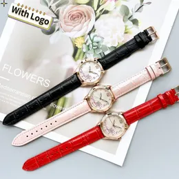 Designer Mulheres relógios relógios de alta qualidade Versão original, Clover Butterfly diamante genuíno relógio de couro Strap versão original Luxury feminino Relógio de pulso