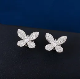 S925 silver stud earring butterfly shape with sparkly diamond for women wedding jewelry gift have stamp PS32235516106