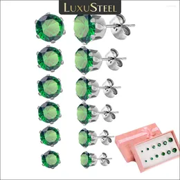 Stud Earrings LUXUSTEEL 6 Pairs 3-8MM Green Zircon Crystal Earring Set For Women Men Round Flower Colorful Rhinestone Piercing