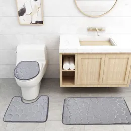 Bath Mats 3 Pieces Set Toilet Seat Cover Bathroom Anti-slip Foot Pads Pebble Print Pattern Floor Mat Home High Quality Embossed Carpet