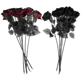 زهور زخرفية ترتيبات زهرة مزيفة روز أسود الاصطناعي ديكوراتيفاس الفقرة هالوين بو الدعائم