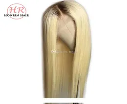 Honrin Hair Blonde Ombre T4 613 pizzo Front parrucca di capelli castani radici setose dritta capelli vergine brasiliani capelli umani pre -pizzo pizzo completo W3061854