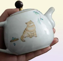 Luwu لطيف Cat Cat Ceramic Teapot التقليدية وعاء صيني 280 مل 2106214452032