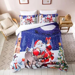 Клетки постельных принадлежностей Cartoon Santa Snowman Beded Cover Cover Set Merry Christmas Decr Linen Kids Gift Eu Один размер для взрослых