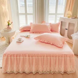Luxury spets säng täcker queenking storlek ark kjol fast färg vanliga kjolar för tvivel kudde behöver beställa 240415