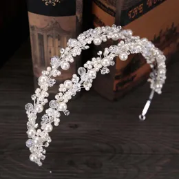 Vintage Hochzeit Brautkristall -Strass -Perle Perlen -Perlen -Haarzubehör Stirnbandband Kronen Tiara Band Kopfstück Schmuck Set270Q