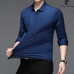 Men's Casual Shirts Classic Mens High Elastic Smart Long-Sleeved Shirt Male Traceless Technology Formal 24416