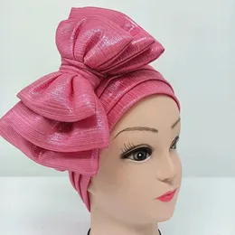 Fashion Bow-Tie Turban Cap Women African Flower Headwear Nigerian Headties Ready to Wear Hijabs Muslim Indai Hat Headwrap Scarf 240416