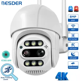 Система 4K 8MP PTZ Wi -Fi Camera 8x цифровой Zoom AI Person/Animal/Animal Detection Outdoor CCTV Камеры выживания 4MP Security IP -камера