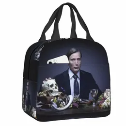 2023 New Mads Mikkelsen Hannibal TV -serie Isolerade lunchpåsar för skolans kontor Portable Cooler Thermal Lunch Box Children I6em#