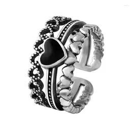 Pierścienie klastra moda puste serce multi -warstwowe pierścionek dla Lady Wedding Akcesoria S925 Srebrne dziewczęta impreza palec bijou