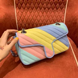 Bolsas novas femininas Marmont Macarone Rainbow ombro único Love Messenger Blue