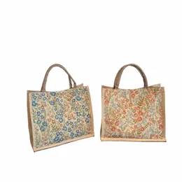 2024 New Women Fr Pattern Flax Tote Bag Larger Capacity Outdoor Handbag Casual Lunch Bag Mummy Bag S00B#
