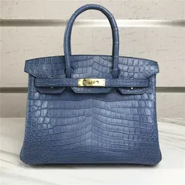 Totes Handbag Designer bag Crocodile skin women's foggy surface blue crocodile handbag qq