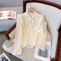 Women's Blouses Women Preppy Sweet Shirt Fashionable Bow Loose And Gentle Style Pullover With Small Fragrant Slim Fit Regulai