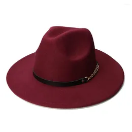 Boinas luckylianji retro infantil lã vintage larga tampa fedora panamá jazz jogador de chapéu balck cadeia de couro banda (54cm/ajuste)