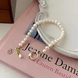 Länkarmband Delikat Tulpan Sweet Metal Pearl Armband Flower Smycken Kvinnor