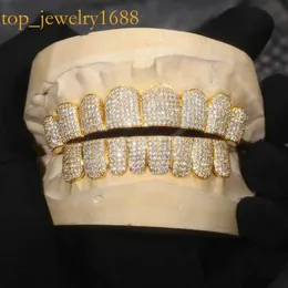Custom Made Personalized Vvs Vvs1 Moissanite Diamond Mens Hip Hop 14k White Iced Out Gold Plate Grillz Teeth Decoration