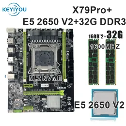 Motherboards KEYIYOU X79 Pro Motherboard Set X79 placa mae LGA 2011 with Xeon E5 2650 V2 processor 2*16=32GB DDR3 1600MHZ ECC REG RAM kit