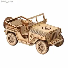 3D Puzzles DIY off-road araba ahşap bulmaca oyuncakları çocuk klasik Jeep Bina Taş Taşlı Modeller Yetişkinler için İnşaat 3D WW2 Askeri Araç Y240415