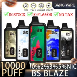 BLAZE BS BLAZE ORIGAL 10000 PUFFS 10K Vape descartável 0,8OHM Mesh bobina 18ml Págria de bateria recarregável e cigarros RGB Luz 10 sabores Óleo de bateria Display Puff 10k