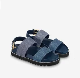 10a espelho de qualidade paseo conforto sandálias planas tiras jeans levantadas solas de borracha feminina moda de verão slides de praia