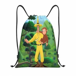 Custom Curious George Mkey DrawString Backpack Bags 남성 여성 가벼운 체육관 스포츠 Sackpack Sacks r2o2#