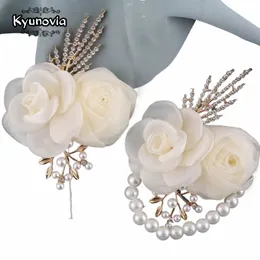 Corsage de pulso de rosa de marfim FR SET Set Wedding Bridal Wrist Fr Corsage Hand FR Prom Cocktail Party Corsage Boutniere E52V#