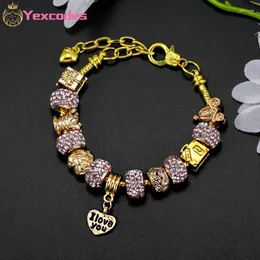 Charm Bracelets Yexcodes Gold Color Bracelet For Women DIY Big Hole Alloy Beaded Fine Bangles Gifts